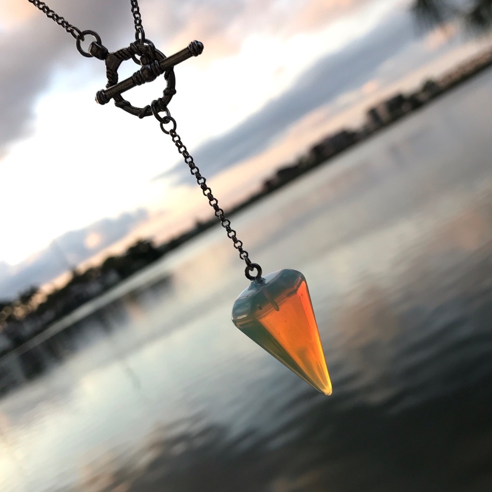 Opalite pendulum lariat silver boho necklace - Picture 6 of 7